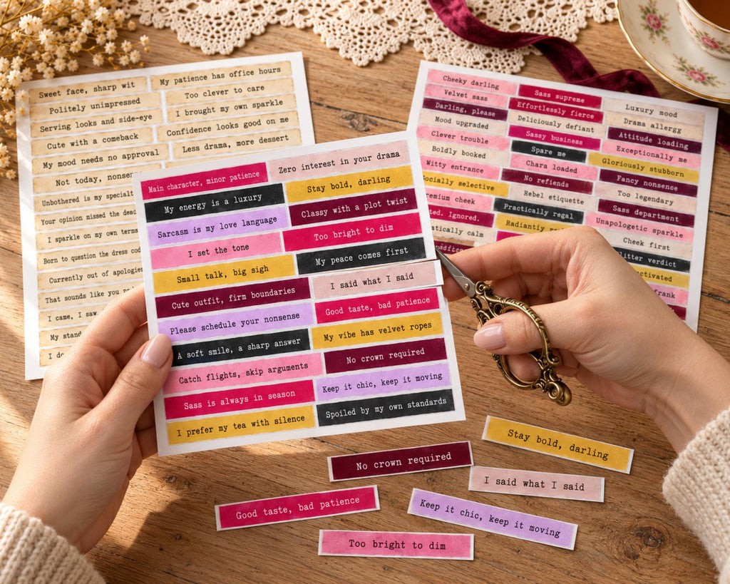 Sassy Phrases for Junk Journal – 350 Printable Funny Word Strips