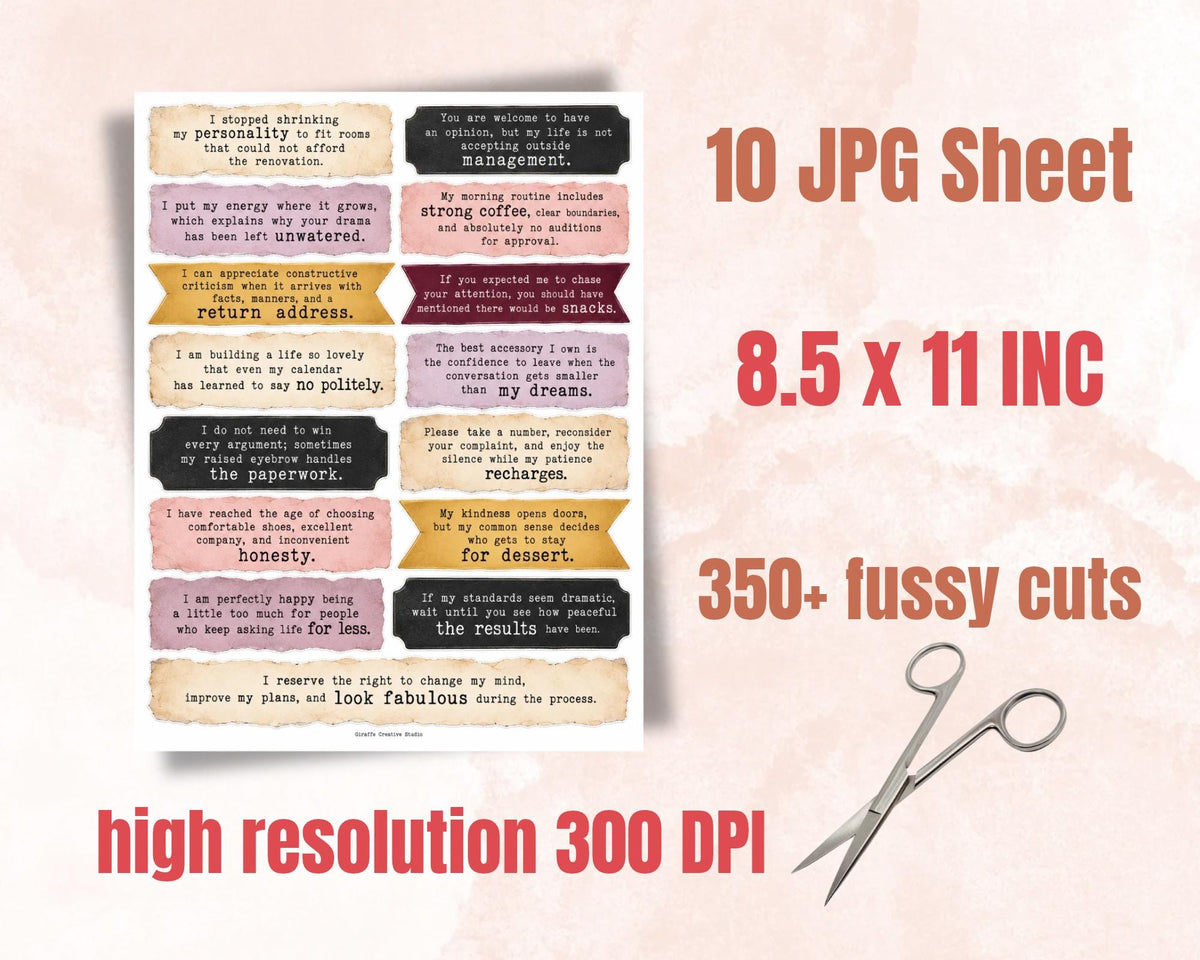Sassy Phrases for Junk Journal – 350 Printable Funny Word Strips