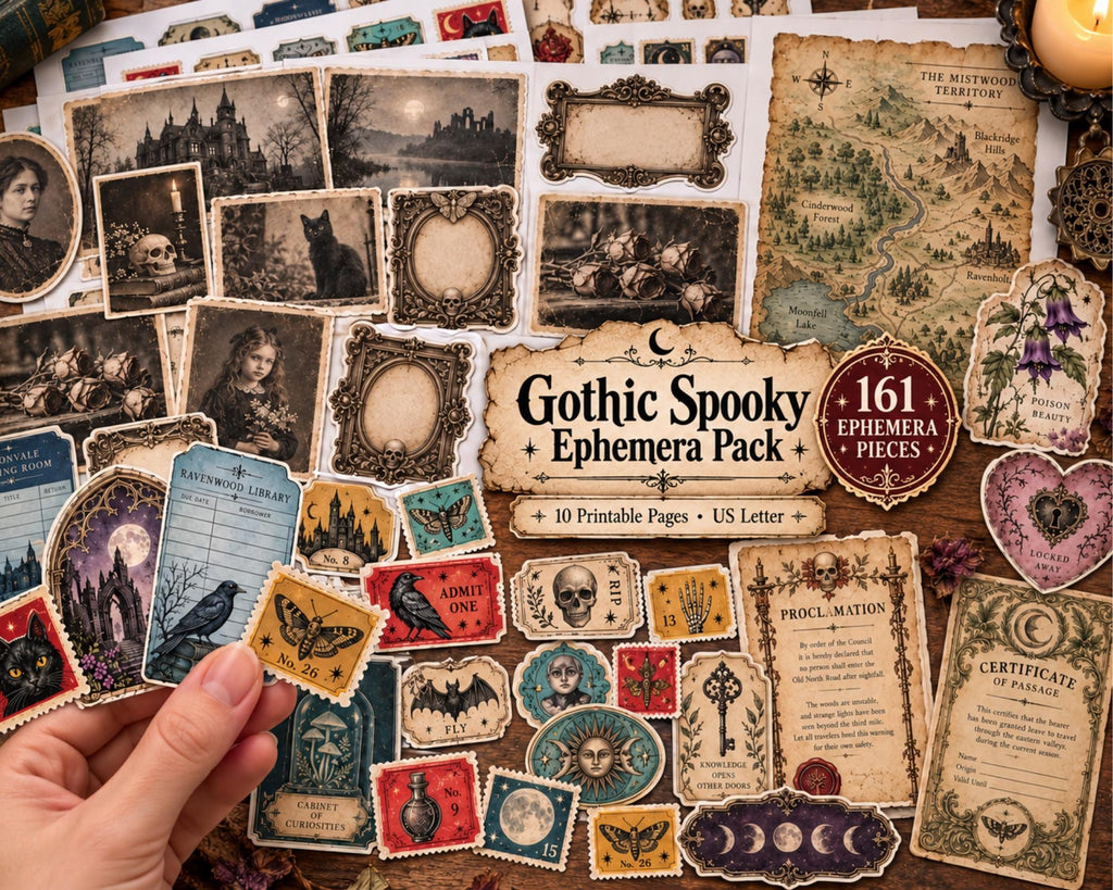 Gothic Ephemera Pack – 161 Printable Spooky Pieces for Junk Journal
