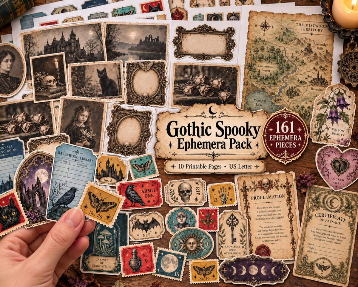 Gothic Ephemera Pack – 161 Printable Spooky Pieces for Junk Journal