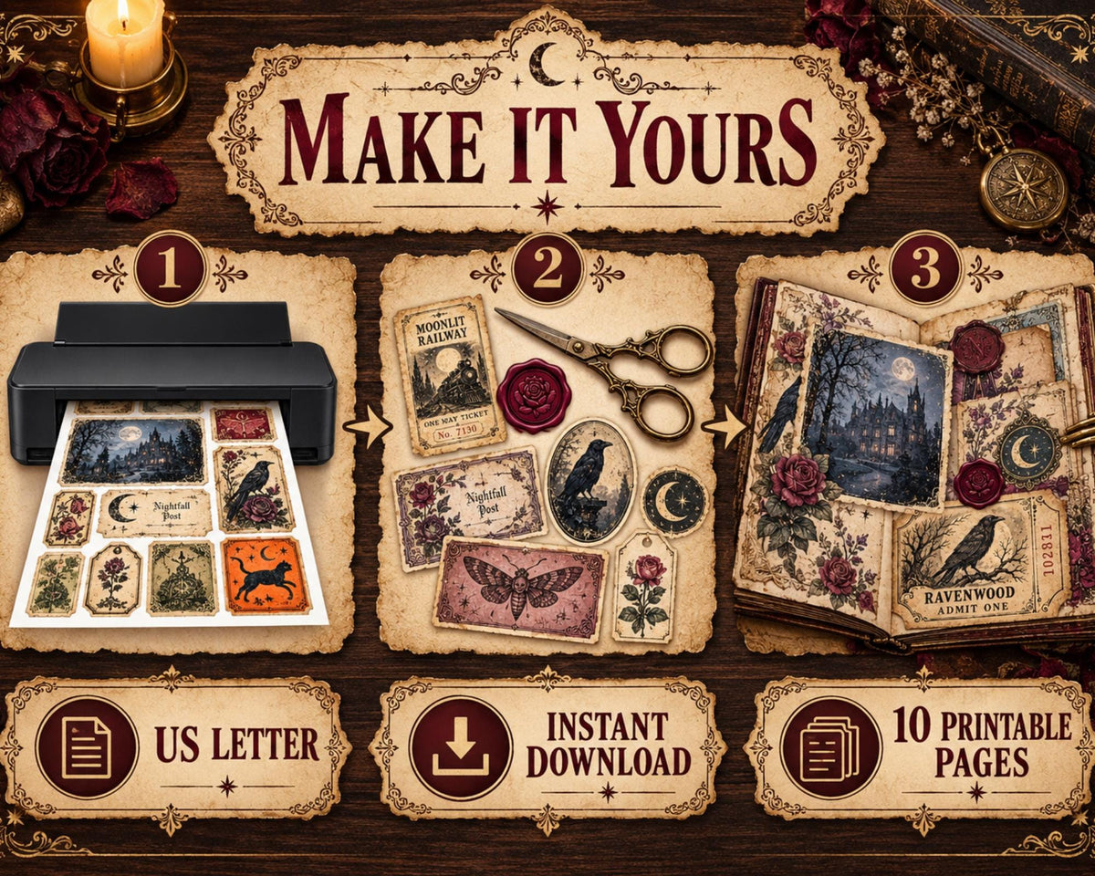Vintage Spooky Ephemera Pack – 161 Printable Halloween Pieces for Junk Journal