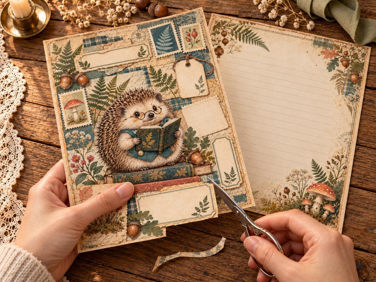Woodland Junk Journal Pages – Printable Forest Landscape Spreads