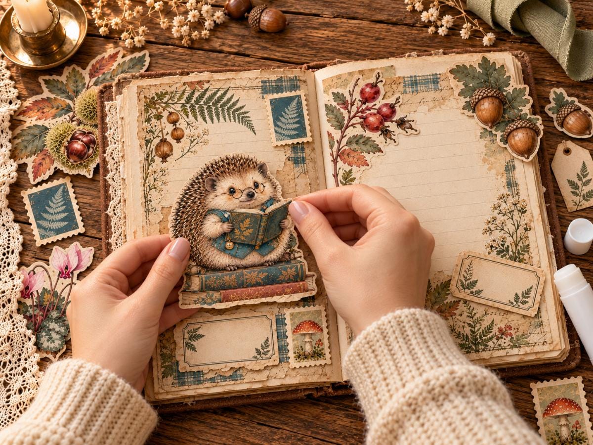 Woodland Junk Journal Pages – Printable Forest Landscape Spreads