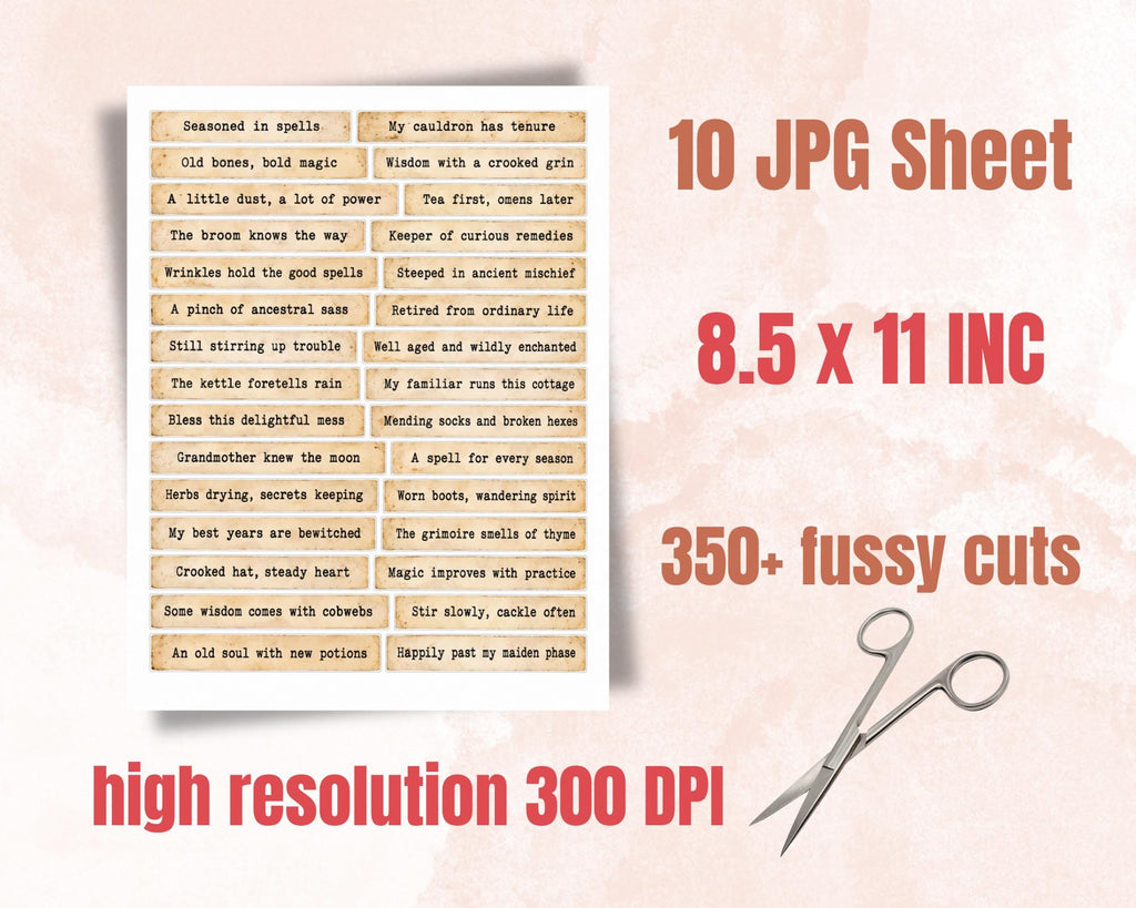 Witchy Phrases for Junk Journal – 350 Printable Vintage Word Strips