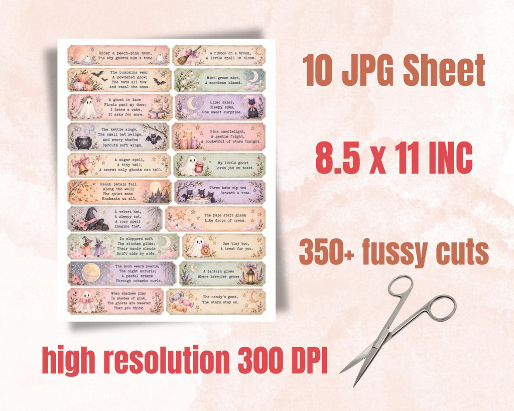 Pastel Halloween Phrases – 350 Printable Spooky Word Strips for Junk Journal