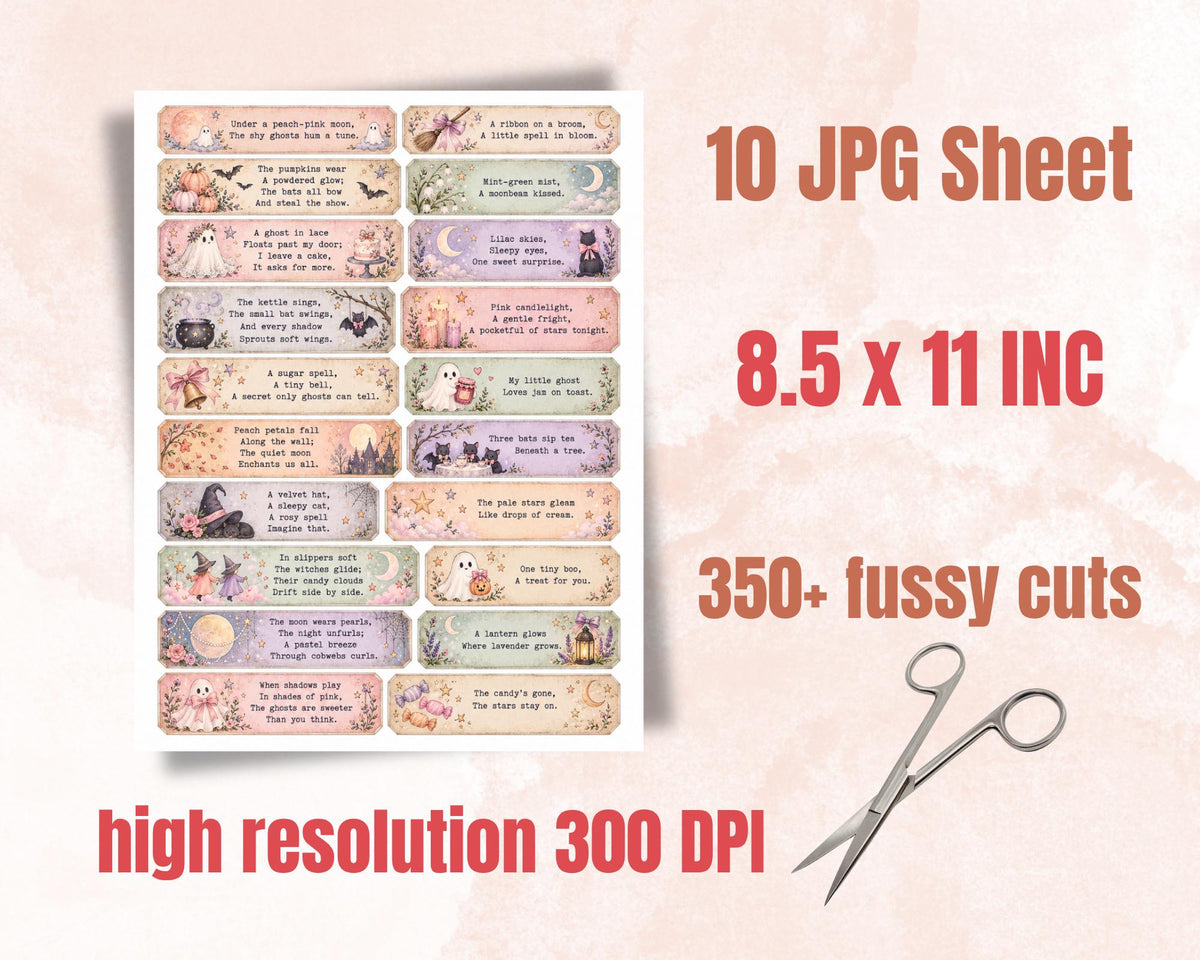 Pastel Halloween Phrases – 350 Printable Spooky Word Strips for Junk Journal