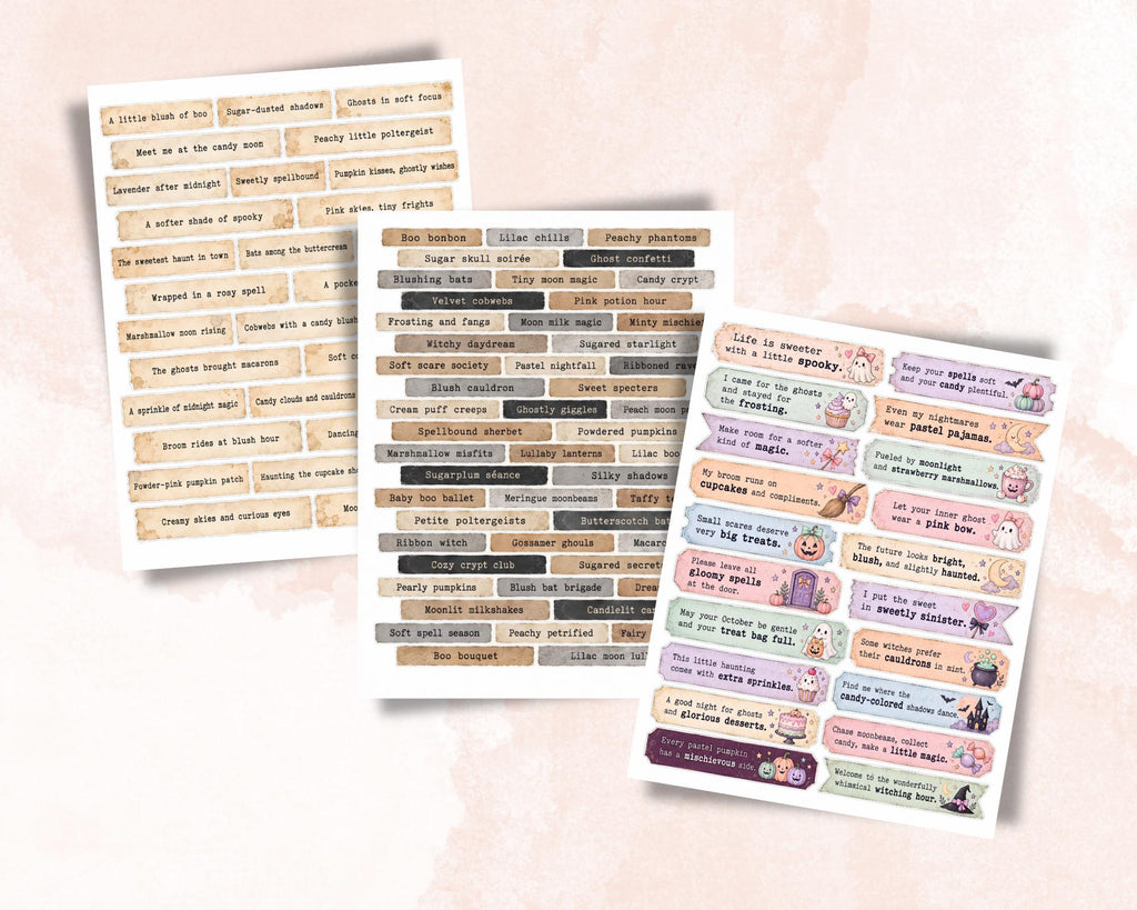 Pastel Halloween Phrases – 350 Printable Spooky Word Strips for Junk Journal