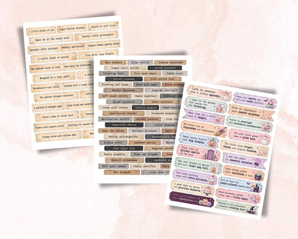 Pastel Halloween Phrases – 350 Printable Spooky Word Strips for Junk Journal