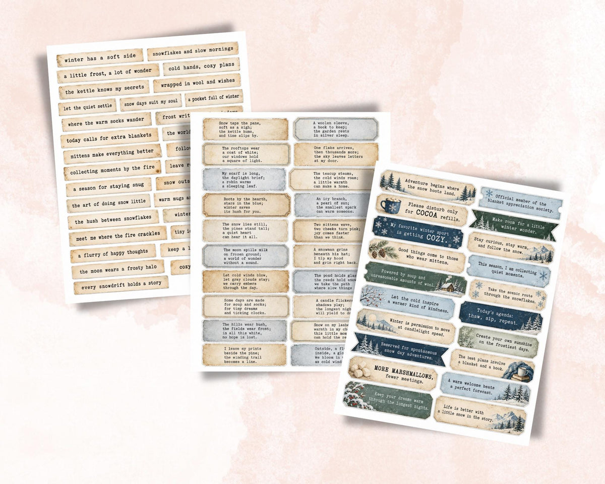 Winter Phrases for Junk Journal – 350 Printable Cozy Word Strips