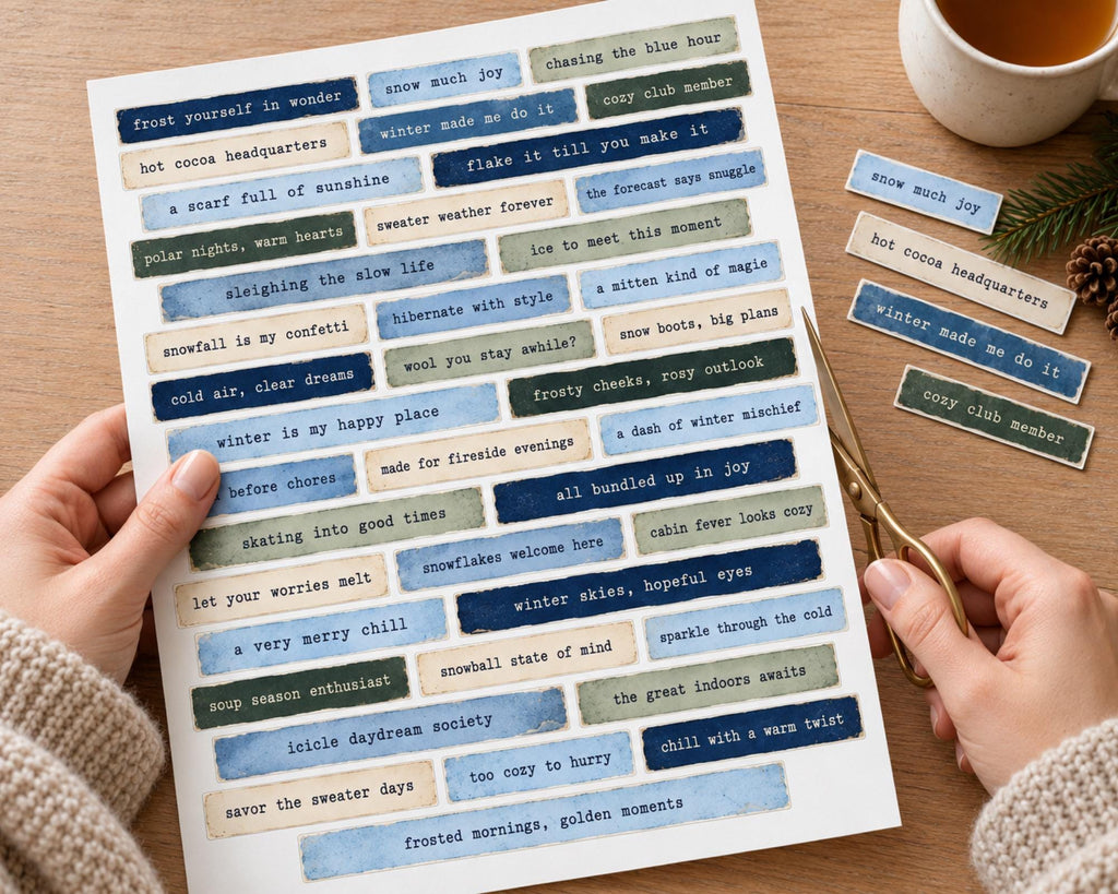 Winter Phrases for Junk Journal – 350 Printable Cozy Word Strips