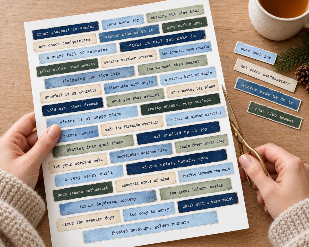 Winter Phrases for Junk Journal – 350 Printable Cozy Word Strips