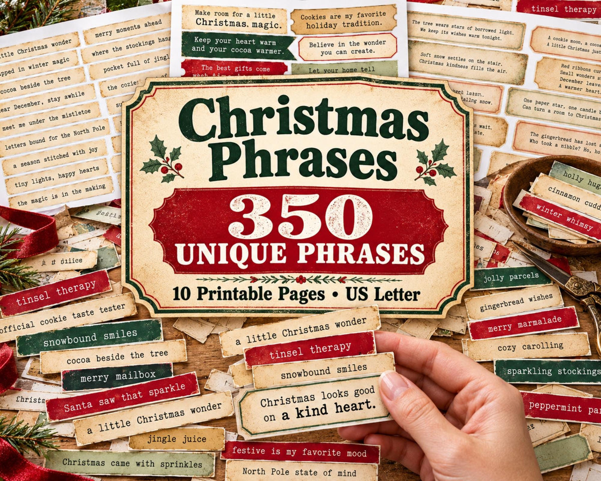 Christmas Phrases for Junk Journal – 350 Printable Holiday Word Strips