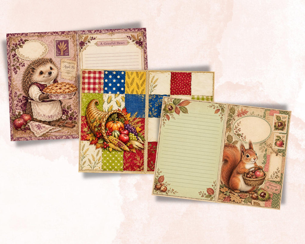 Thanksgiving Junk Journal Pages – Printable Harvest Landscape Spreads