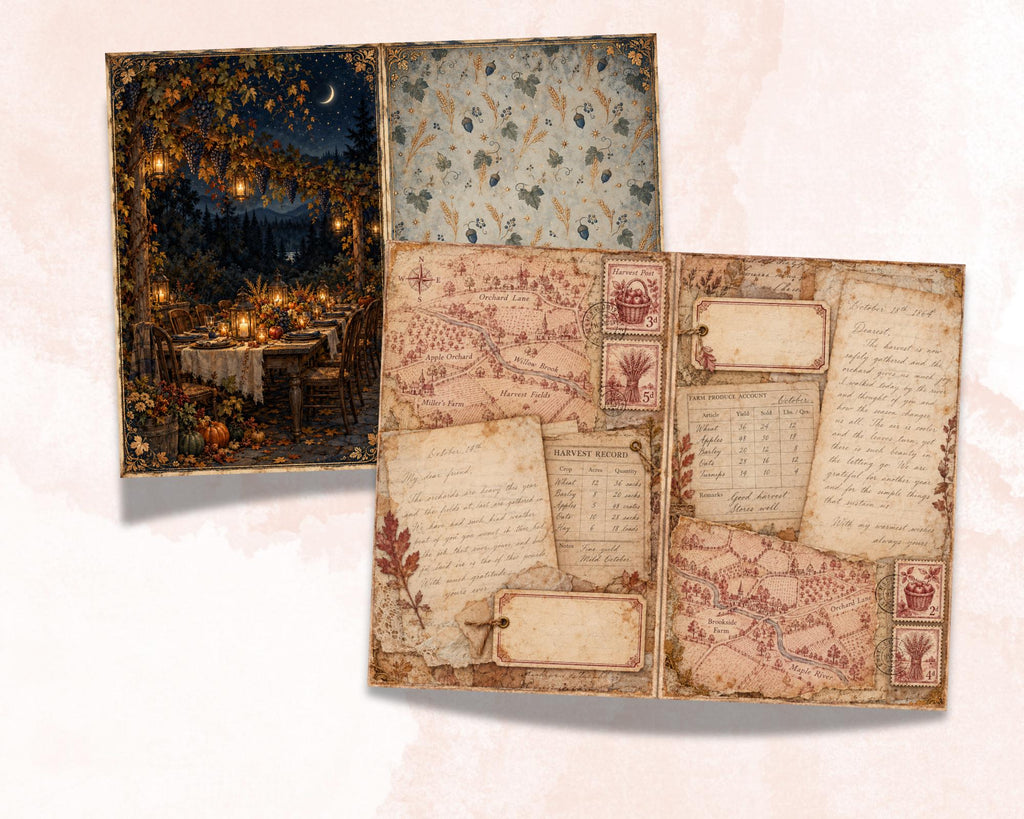 Thanksgiving Junk Journal Pages – Printable Harvest Landscape Spreads