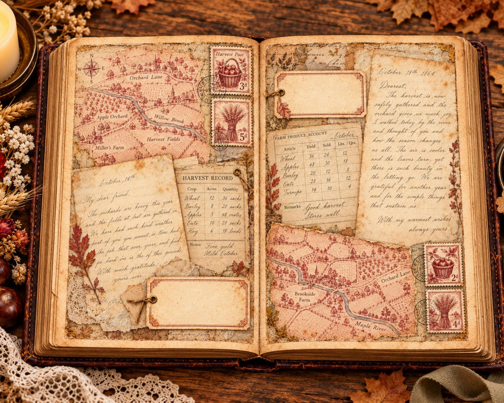 Thanksgiving Junk Journal Pages – Printable Harvest Landscape Spreads