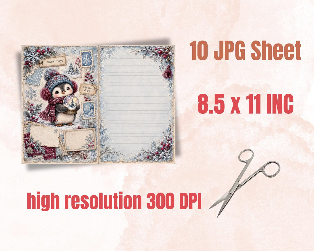 Winter Junk Journal Pages – Printable Snowy Landscape Spreads