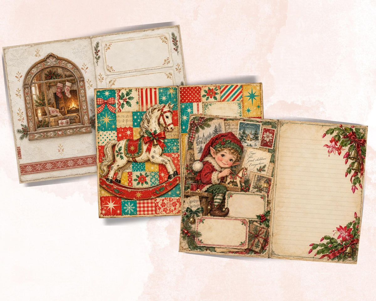 Christmas Junk Journal Pages – Printable Vintage Holiday Spreads