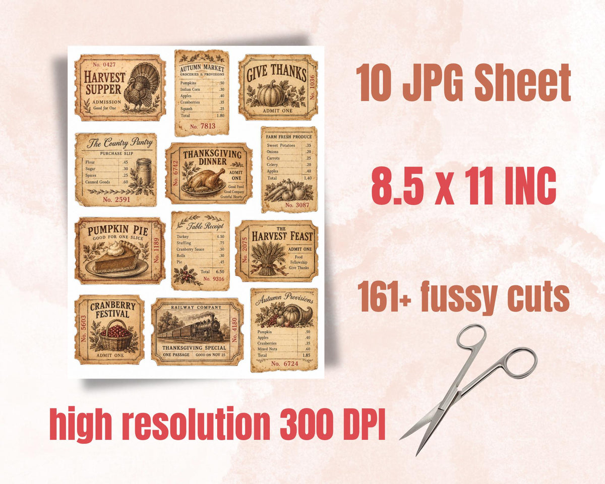Thanksgiving Ephemera Pack – 161 Printable Harvest Pieces for Junk Journal