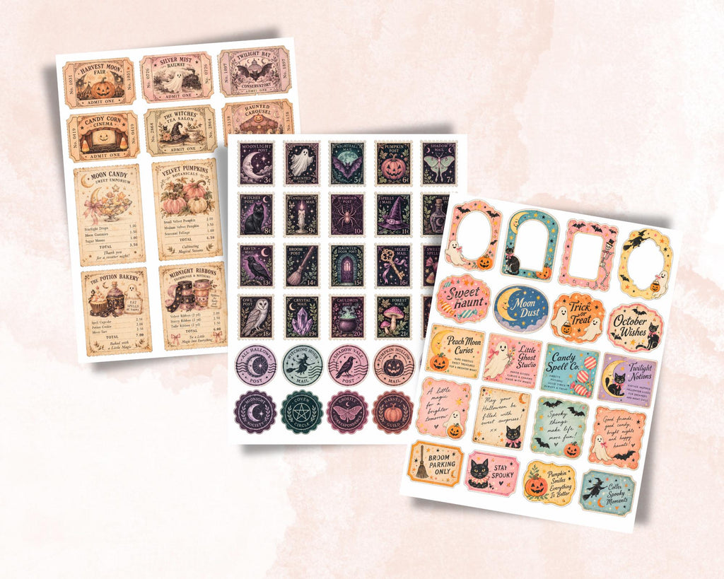 Pastel Halloween Ephemera Pack – 161 Printable Spooky Pieces for Junk Journal
