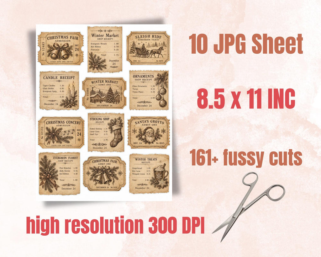 Christmas Ephemera Pack – 161 Printable Vintage Holiday Pieces for Junk Journal