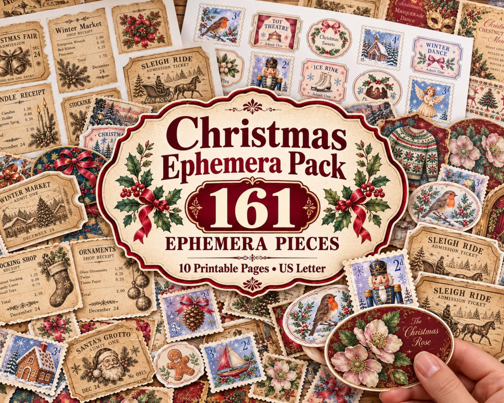 Christmas Ephemera Pack – 161 Printable Vintage Holiday Pieces for Junk Journal