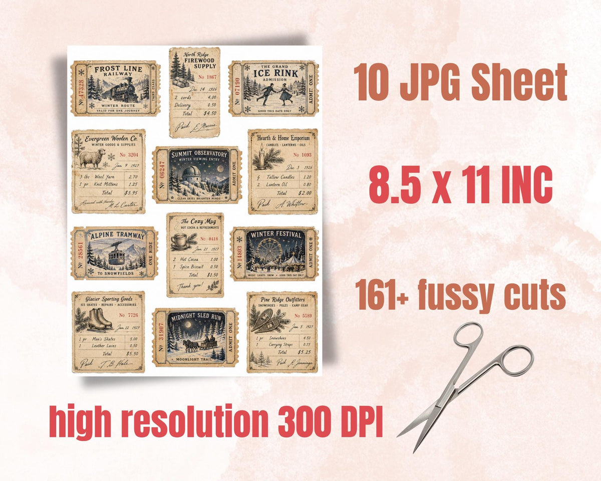 Winter Ephemera Pack – 161 Printable Vintage Snowy Pieces for Junk Journal