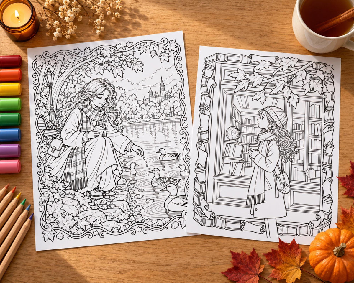 Autumn Girls Coloring Pages 2