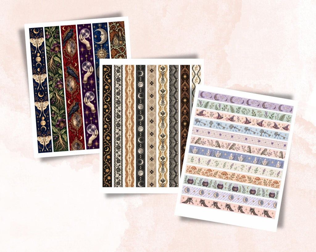 Printable Witchy Washi Tape – 45 Vintage Halloween Washi Strips for Junk Journal