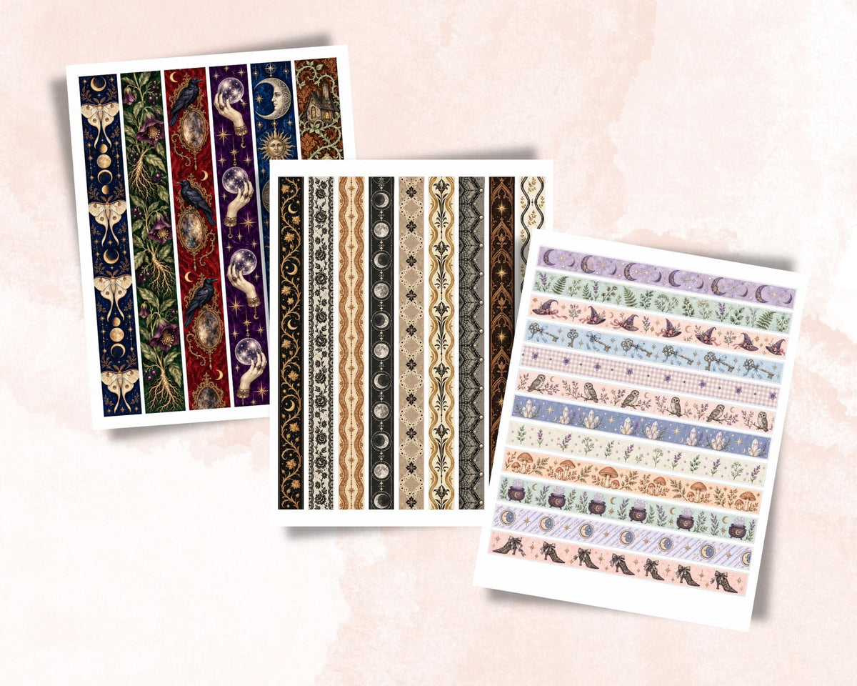 Printable Witchy Washi Tape – 45 Vintage Halloween Washi Strips for Junk Journal