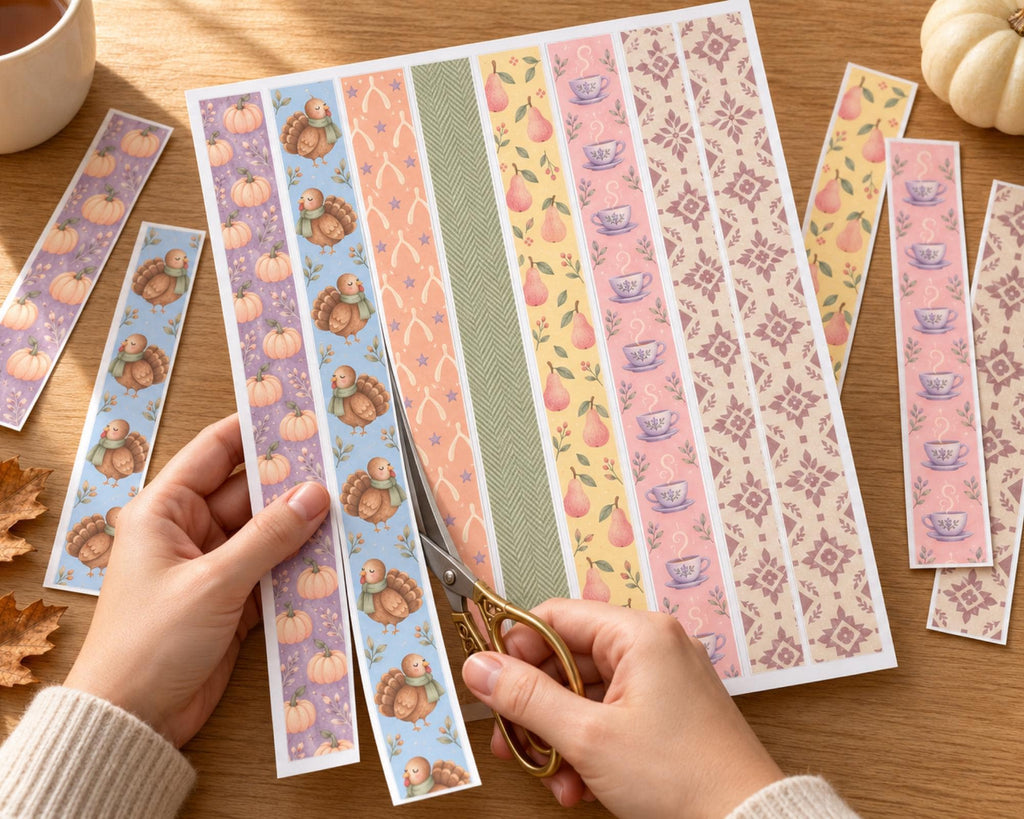 Printable Thanksgiving Washi Tape – 46 Fall Harvest Washi Strips for Junk Journal