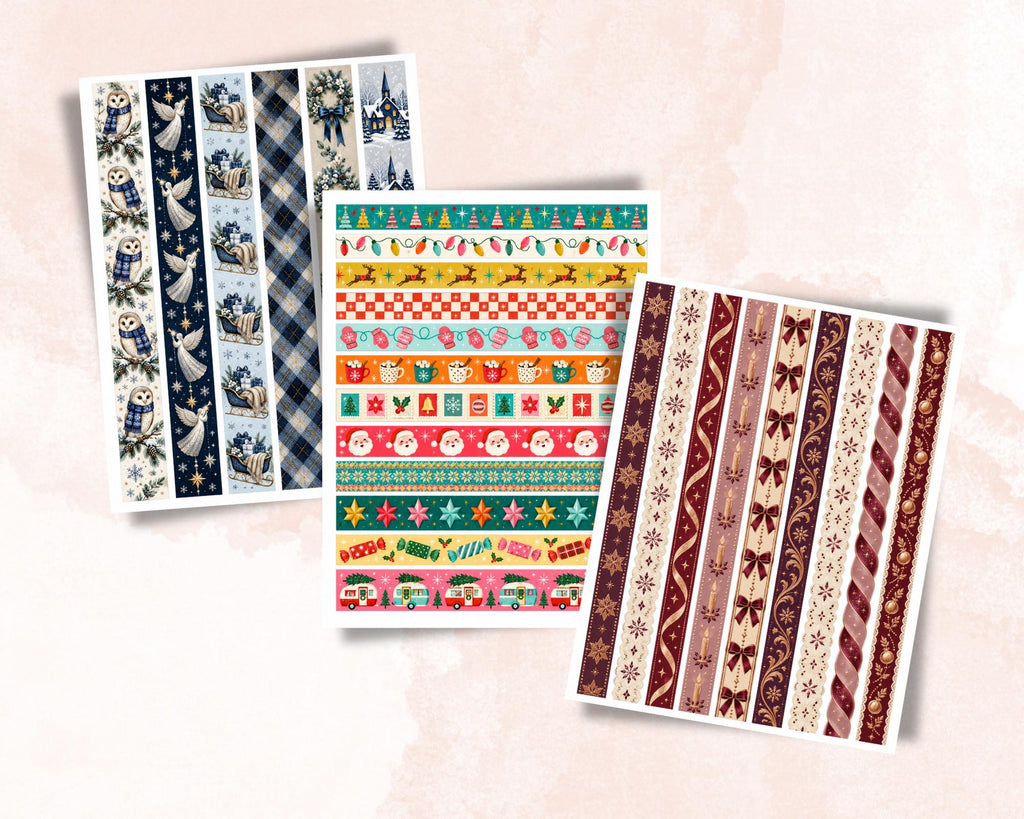 Printable Christmas Washi Tape – 45 Holiday Washi Strips for Junk Journal