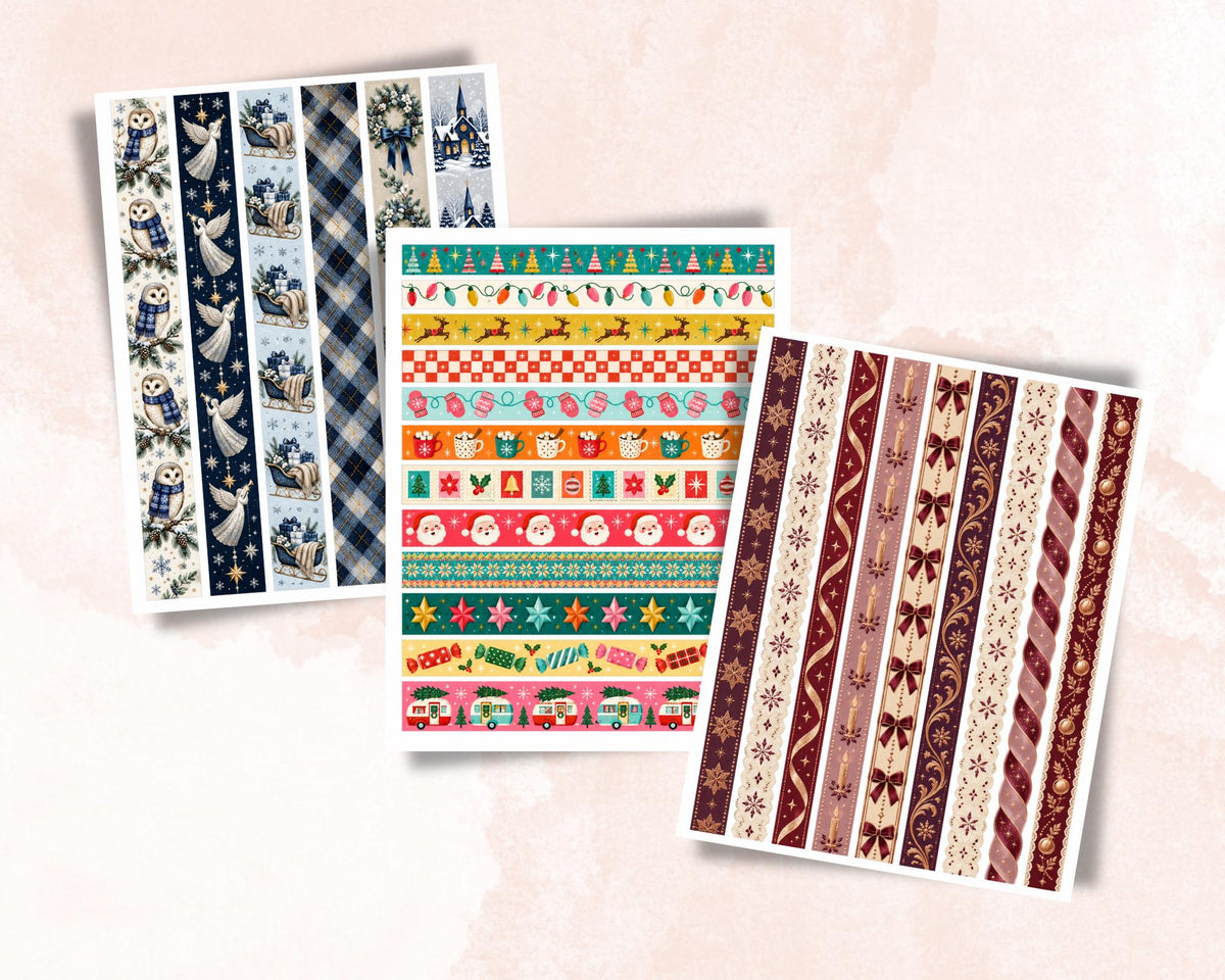 Printable Christmas Washi Tape – 45 Holiday Washi Strips for Junk Journal