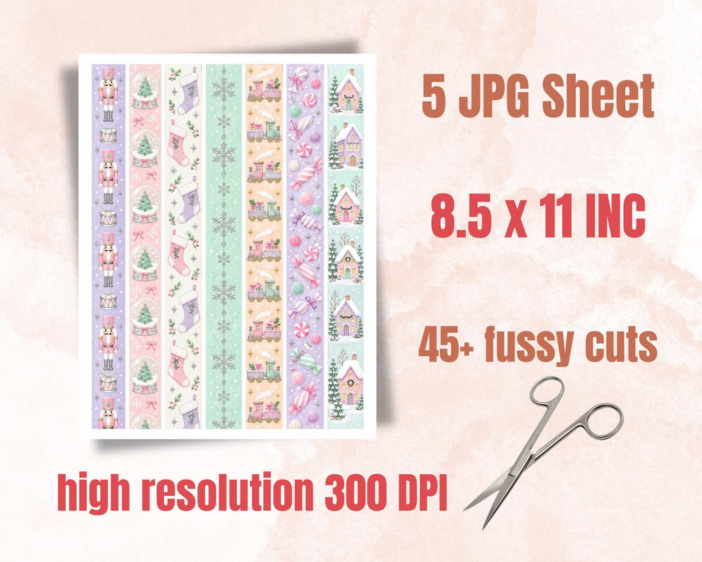 Printable Christmas Washi Tape – 45 Holiday Washi Strips for Junk Journal