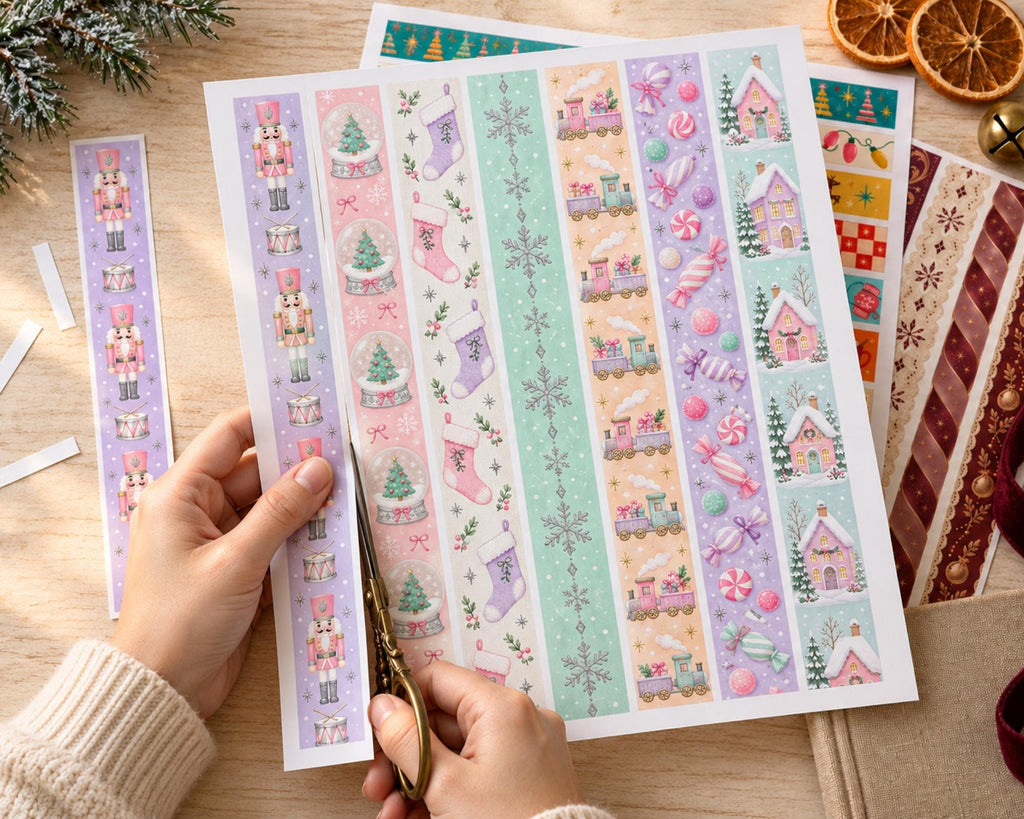Printable Christmas Washi Tape – 45 Holiday Washi Strips for Junk Journal