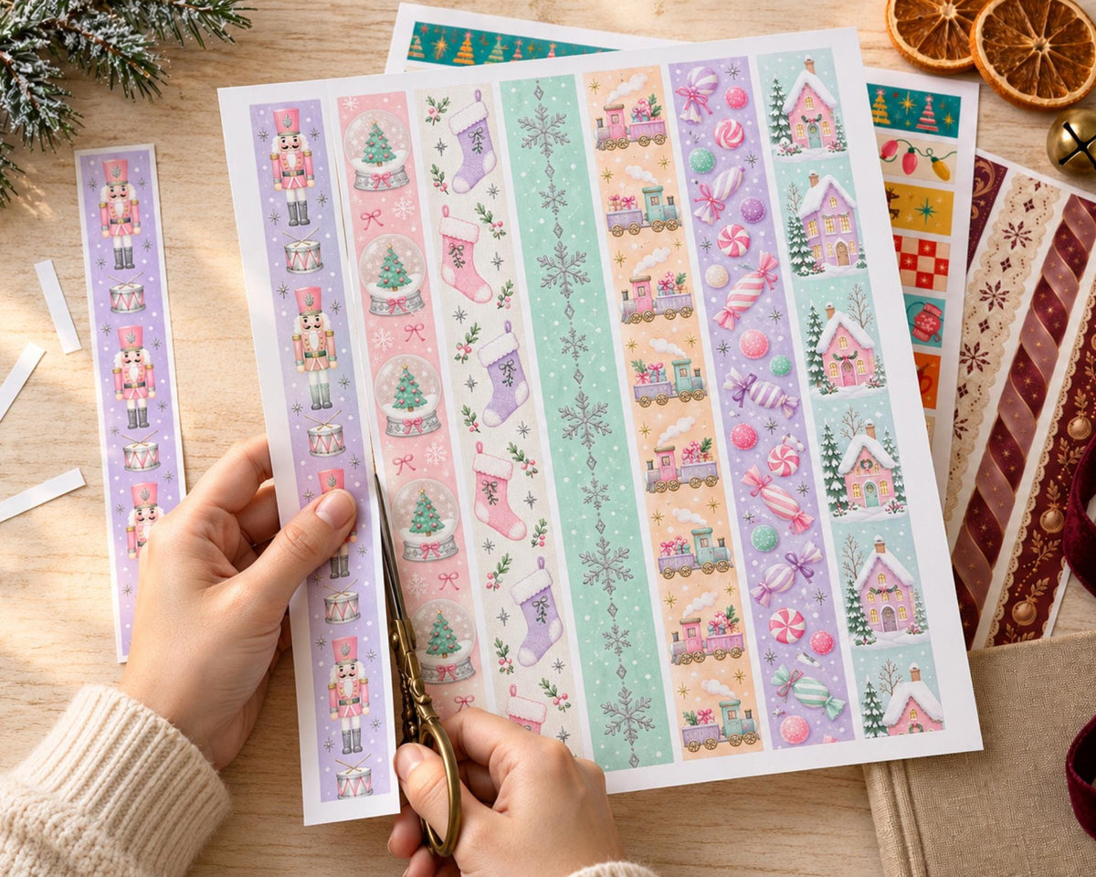 Printable Christmas Washi Tape – 45 Holiday Washi Strips for Junk Journal