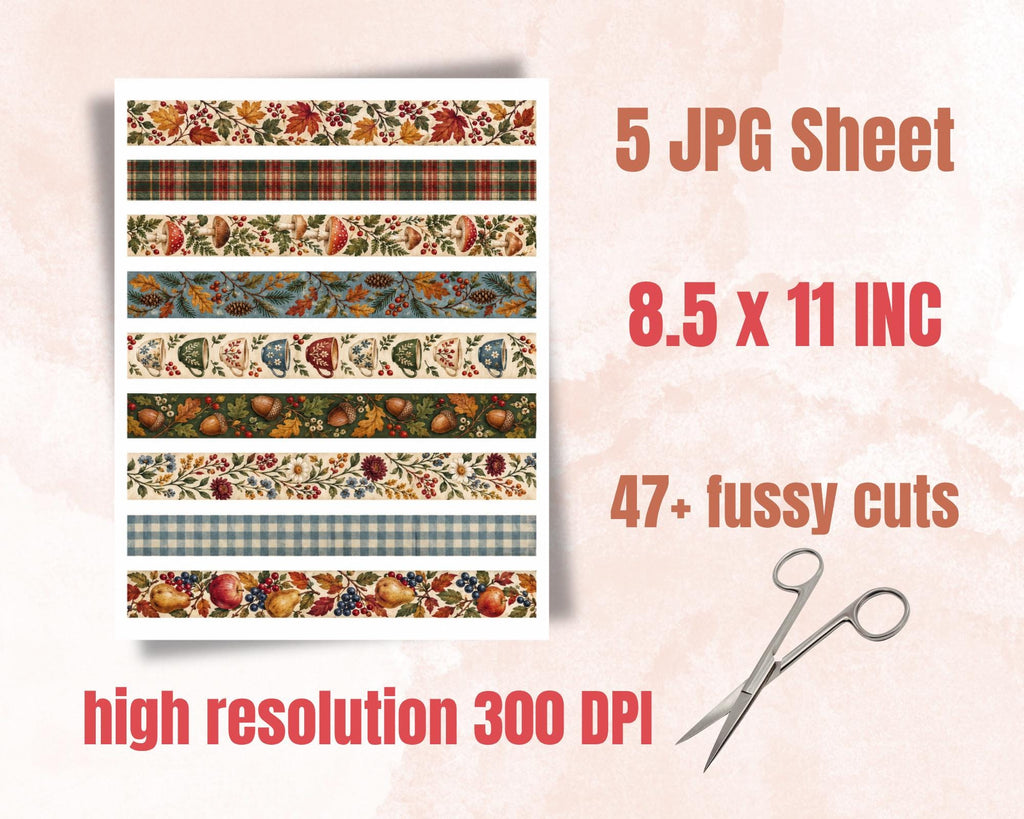 Printable Autumn Washi Tape – 47 Cozy Fall Washi Strips for Junk Journal