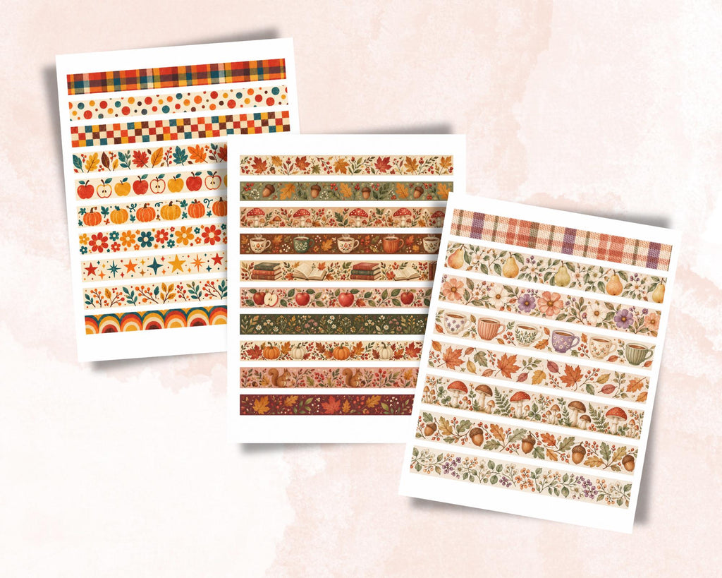 Printable Autumn Washi Tape – 47 Cozy Fall Washi Strips for Junk Journal