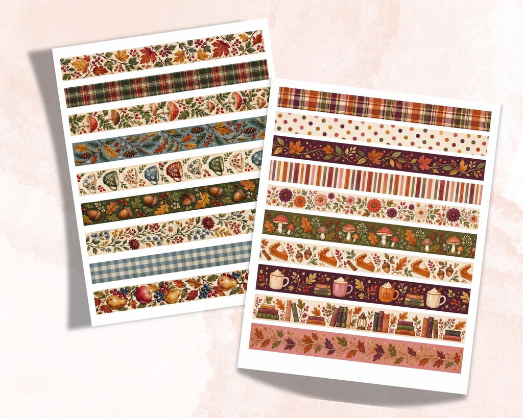 Printable Autumn Washi Tape – 47 Cozy Fall Washi Strips for Junk Journal