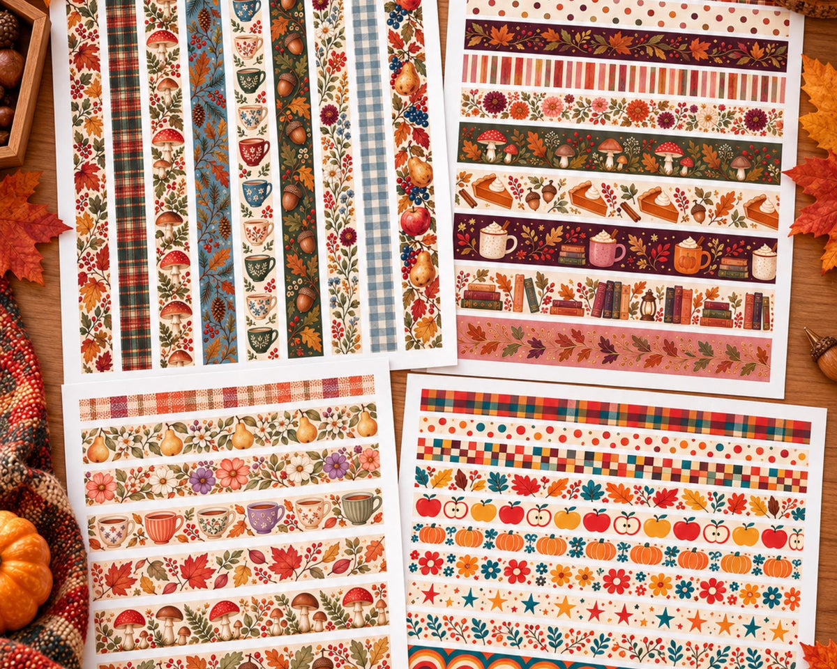 Printable Autumn Washi Tape – 47 Cozy Fall Washi Strips for Junk Journal