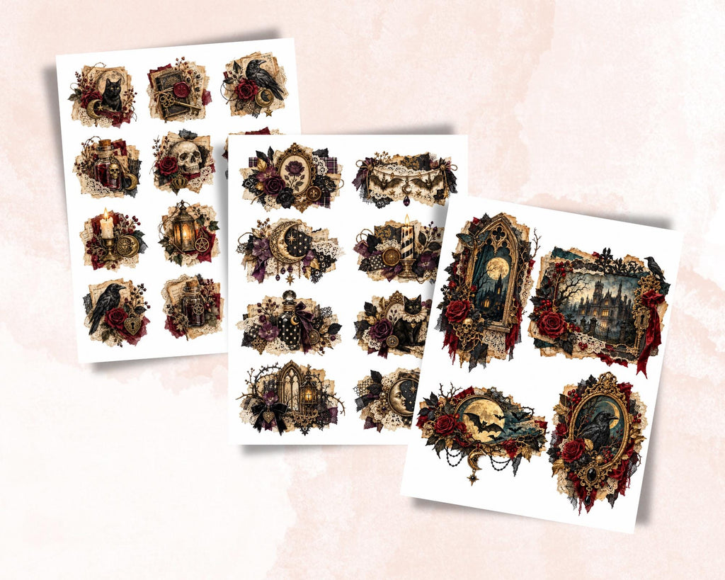 Gothic Clusters Fussy Cut Ephemera – 76 Spooky Printable Snippets for Junk Journal