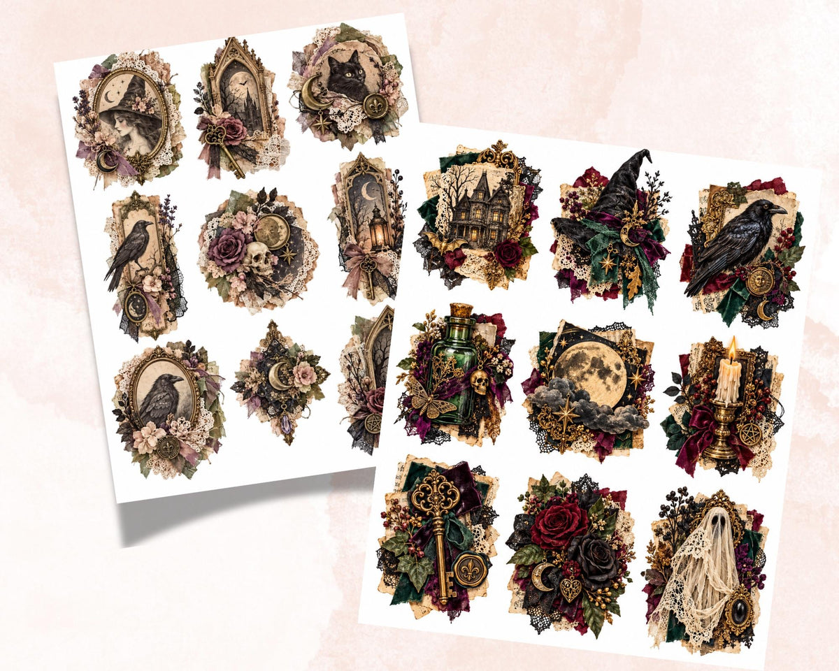 Gothic Clusters Fussy Cut Ephemera – 76 Spooky Printable Snippets for Junk Journal