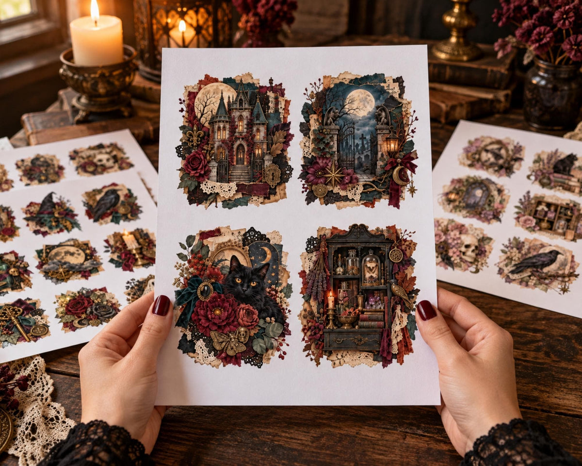 Gothic Clusters Fussy Cut Ephemera – 76 Spooky Printable Snippets for Junk Journal