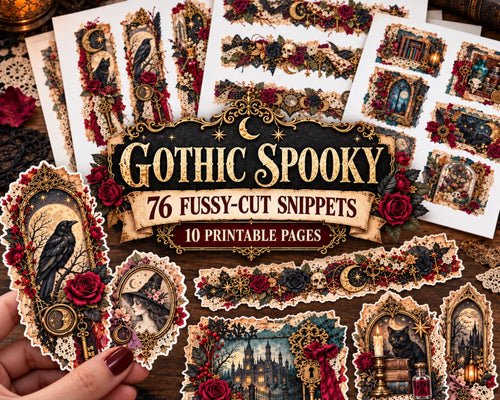 Gothic Clusters Fussy Cut Ephemera – 76 Spooky Printable Snippets for Junk Journal