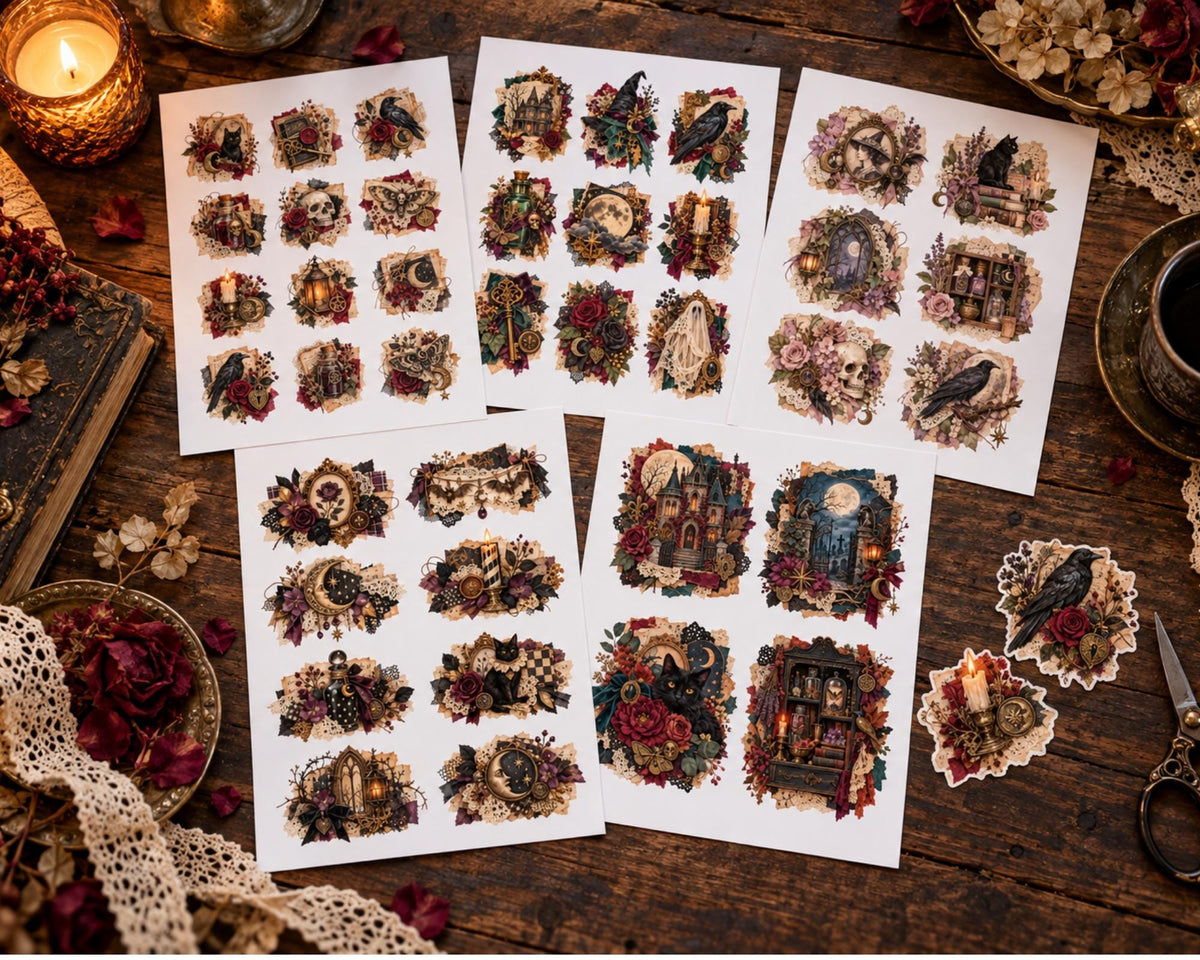 Gothic Clusters Fussy Cut Ephemera – 76 Spooky Printable Snippets for Junk Journal