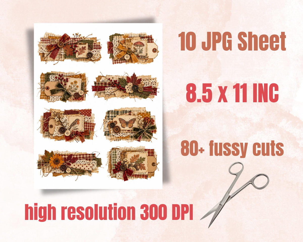 Autumn Ephemera Clusters – 80 Printable Fall Fussy Cuts for Junk Journal