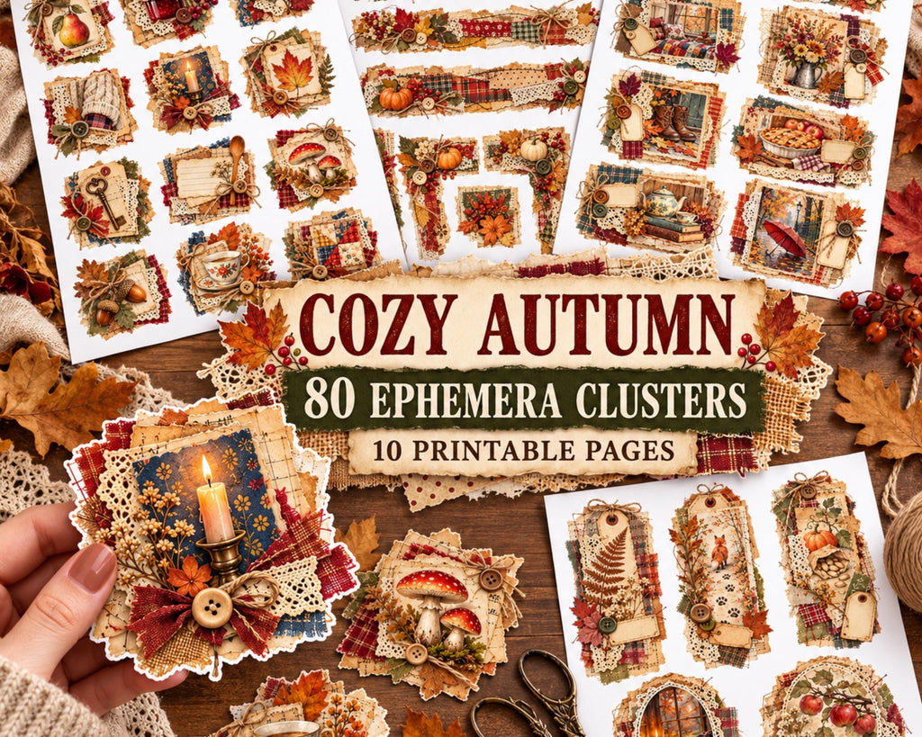 Autumn Ephemera Clusters – 80 Printable Fall Fussy Cuts for Junk Journal