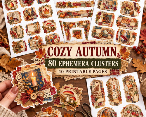 Autumn Ephemera Clusters – 80 Printable Fall Fussy Cuts for Junk Journal