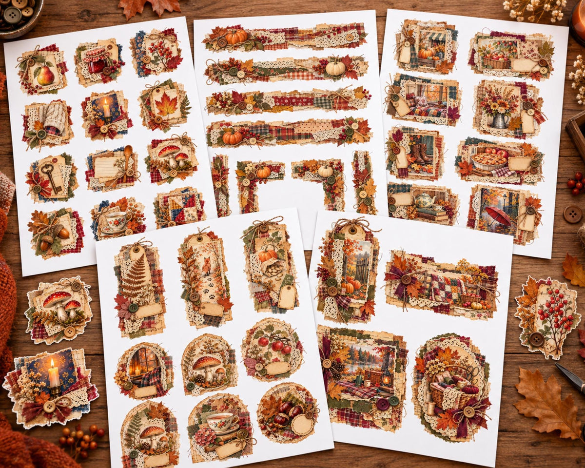 Autumn Ephemera Clusters – 80 Printable Fall Fussy Cuts for Junk Journal