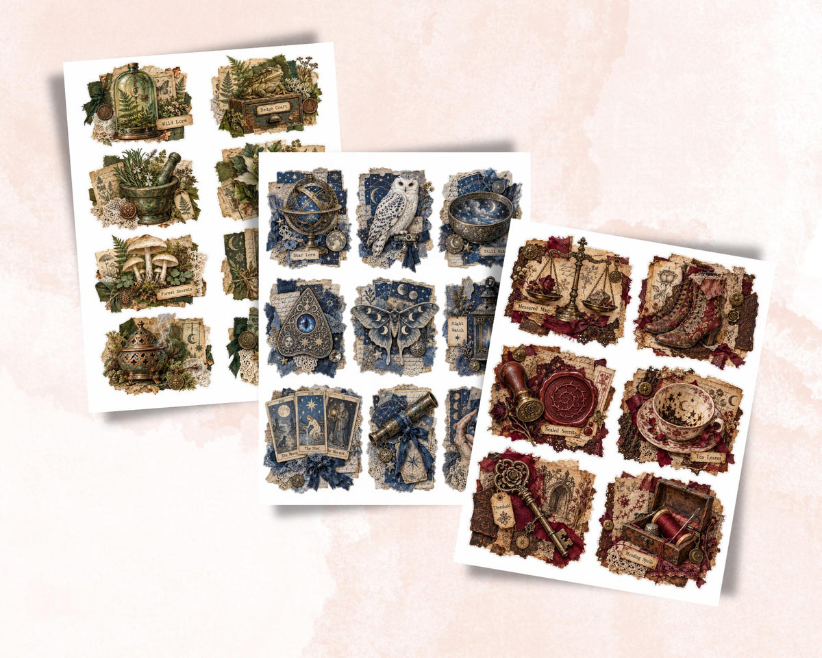 Witchy Ephemera Clusters – 84 Printable Vintage Witch Snippets for Junk Journal
