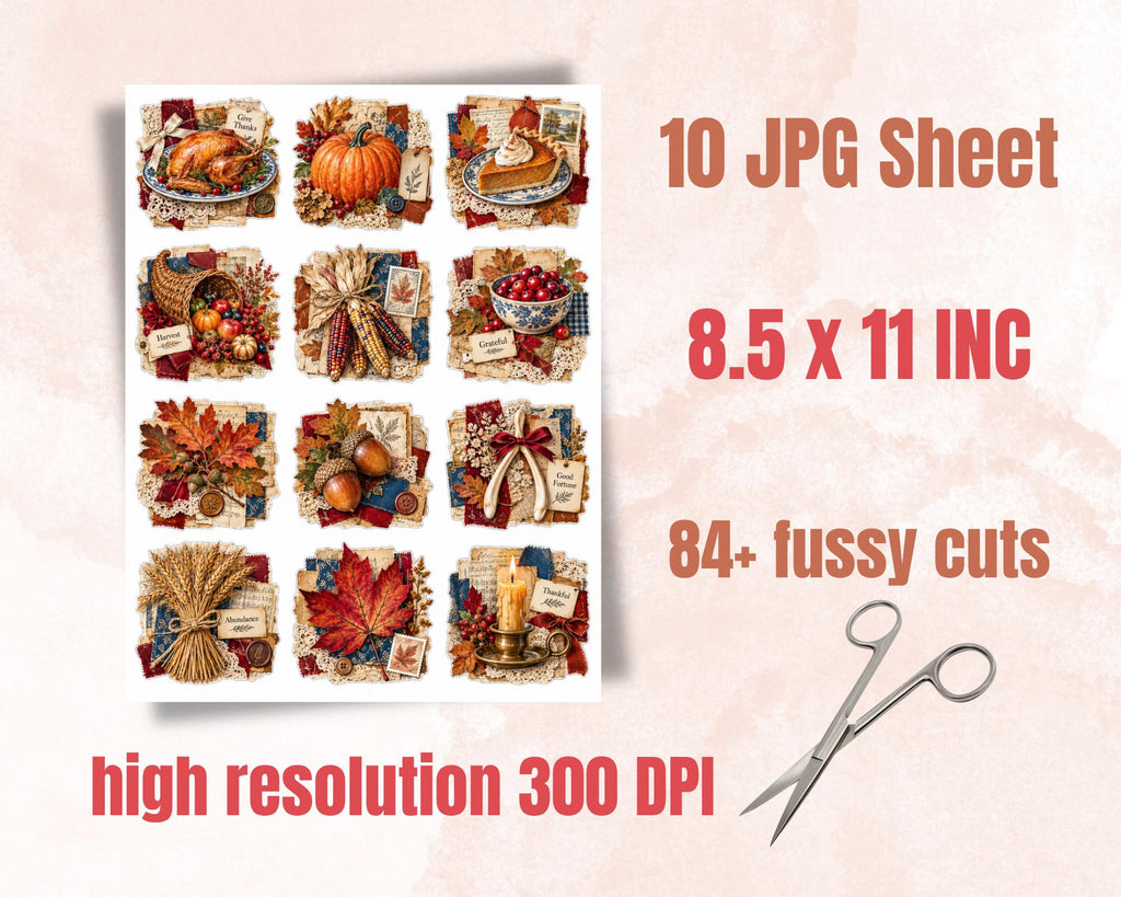 Thanksgiving Ephemera Clusters – 84 Printable Harvest Snippets for Junk Journal